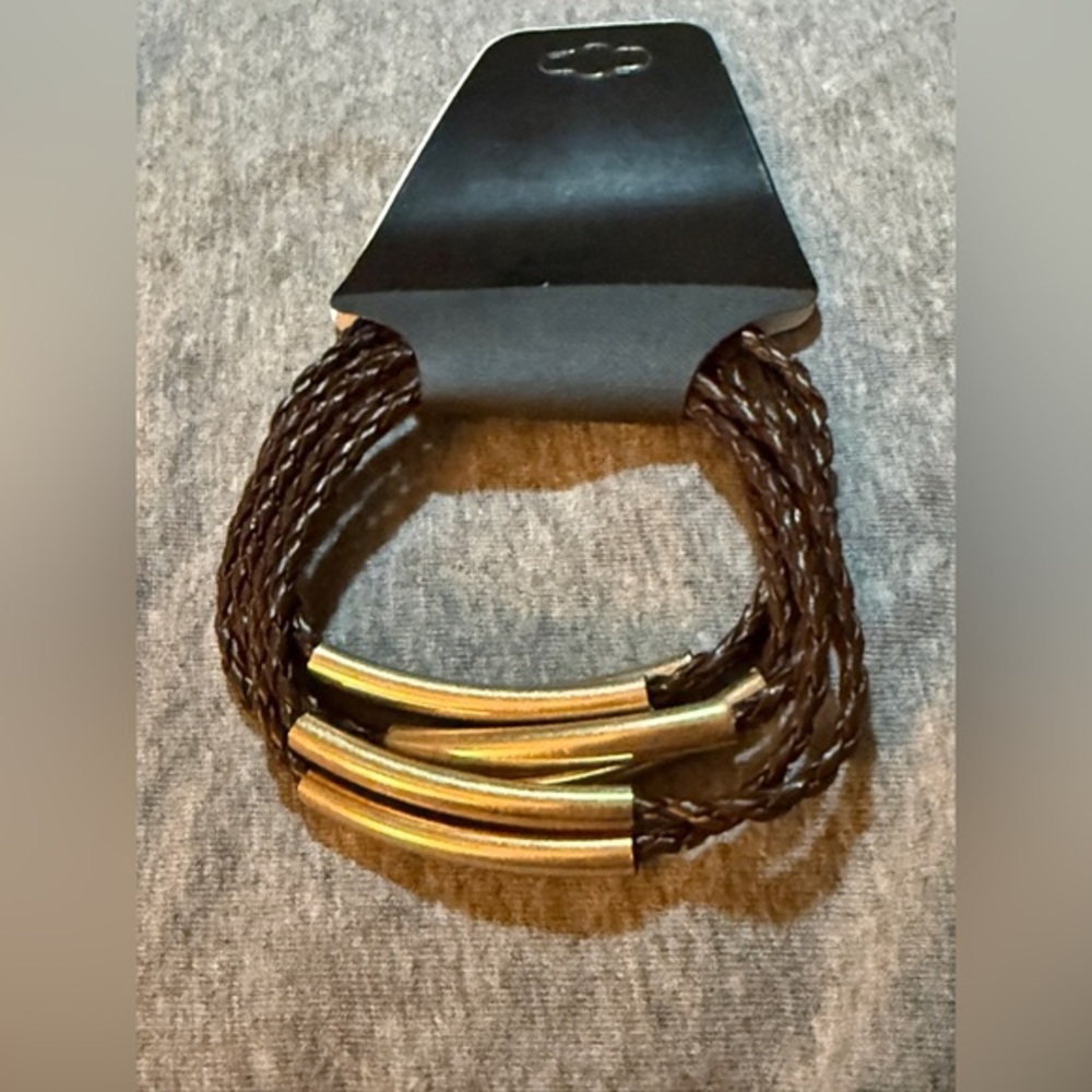 Brown Braided Bracelet with Gold Accents NWT